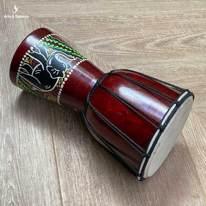 tambor aborigene djembe entalhado madeira pintura colorida feito a mao instrumento balines bali indonesia artesintonia 7