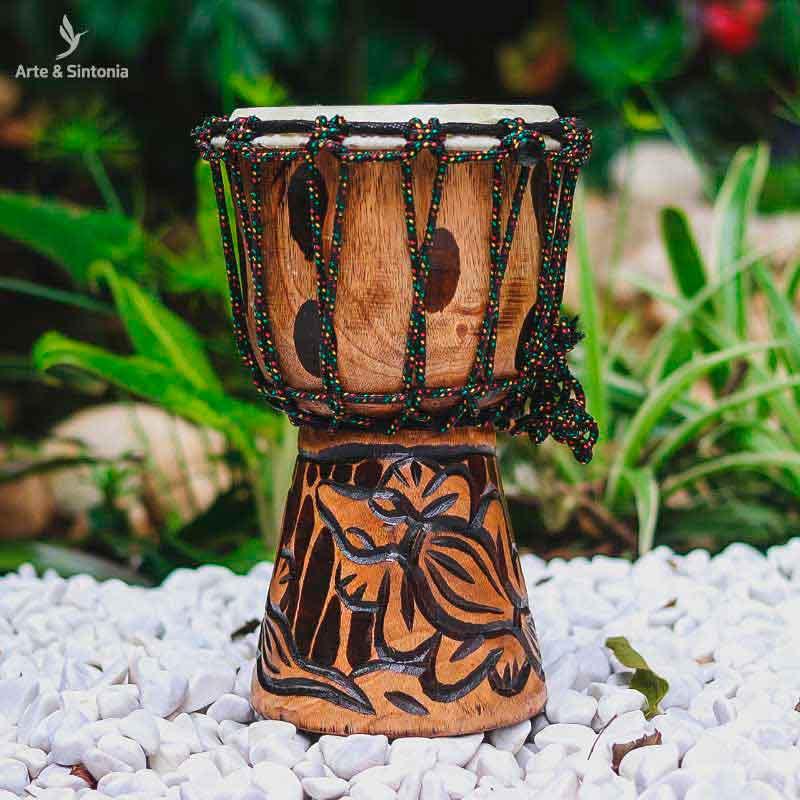 Tambor Djembê em Madeira Entalhada - Arte &amp; Sintonia bali 2021, etnico, etnicos, instrumentos, lote1