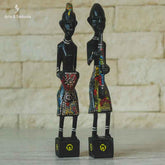 escultura madeira colorida estilo etnico bali decor primitivos indonésios dupla musical