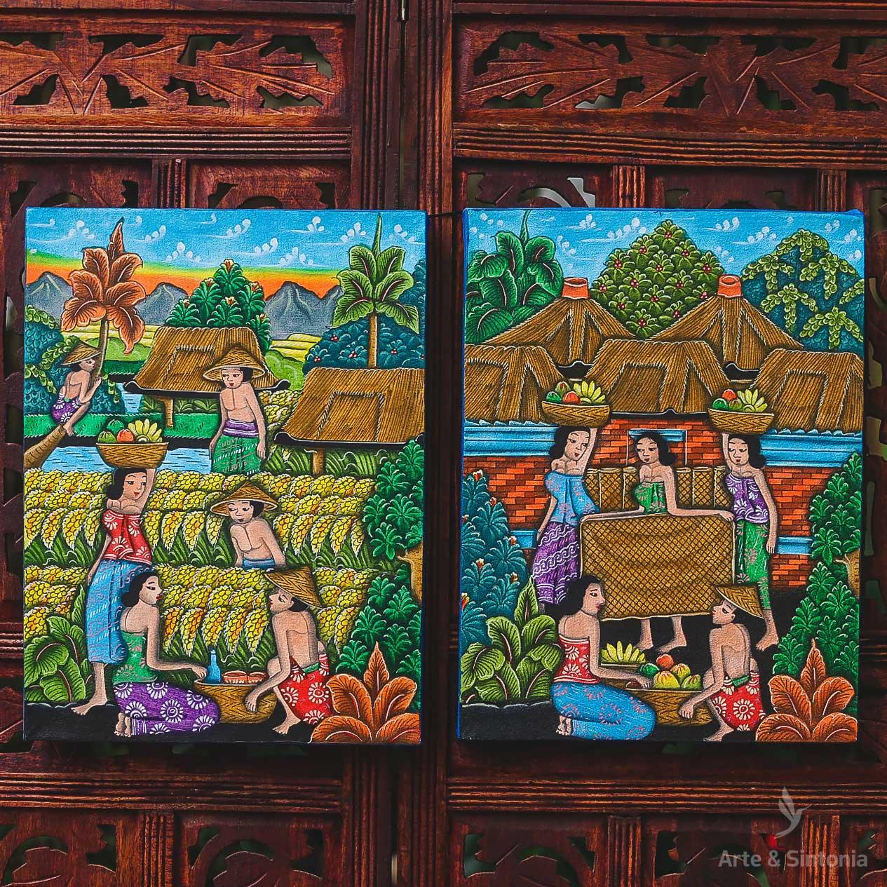 DA8-212 tela pequena trabalhadores cultura balinesa natureza artesanal artesanato home decor decoracao balinesa bali indonesia artesintonia 4