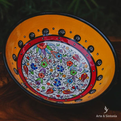 tigela turca ceramica decorativa bowl turquia amarela artesintonia objetos decorativos orientais porcelana 1