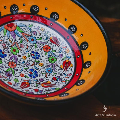 tigela turca ceramica decorativa bowl turquia amarela artesintonia objetos decorativos orientais porcelana 3