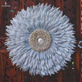 chapeu artesanal juju hat decorativo artesanatos bali penas cinzas grey feathers indonesia conchas decoracoes artesintonia 6