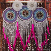filtro dos sonhos triplo dream catcher penas macrame decorativo decoracao home decor artesanal artesanato bali balines indonesia cores colors purple white pink blue artesintonia 1 
