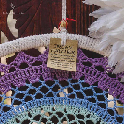 ltro dos sonhos triplo dream catcher penas macrame decorativo decoracao home decor artesanal artesanato bali balines indonesia cores colors purple white pink blue details artesintonia 2