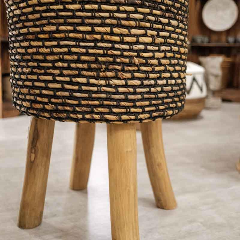 low round puff natural fiber stool banquinho rustico redondo madeira natural 2