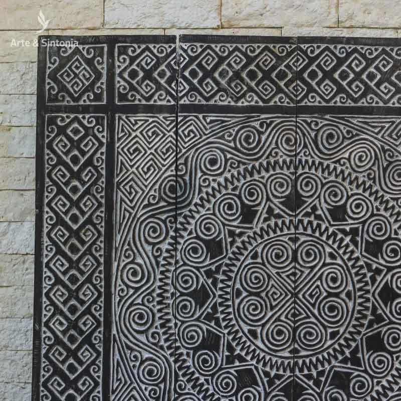 painel decorativo quadrada timor escura artesanal artesanato bali indonesia home decor decoracao parede artesintonia wall decoration tribal etnicos ethnic entalhado carved 3