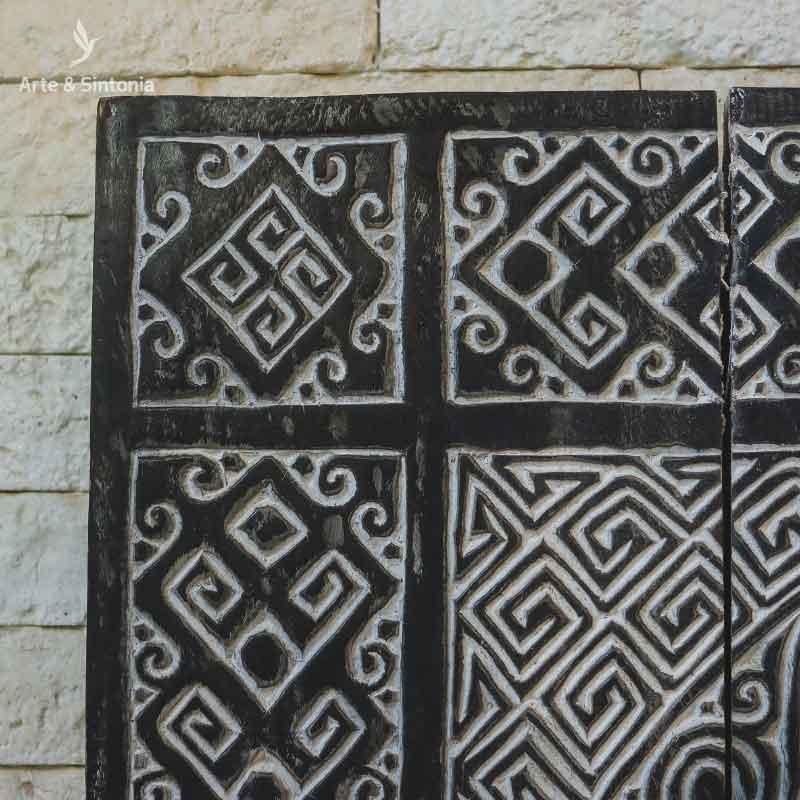 painel decorativo quadrada timor escura artesanal artesanato bali indonesia home decor decoracao parede artesintonia wall decoration tribal etnicos ethnic entalhado carved 6