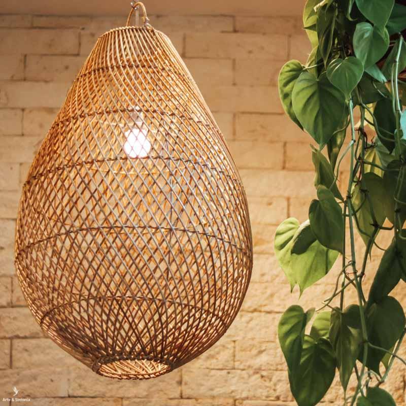 lustre luminaria pendente teto rattan balinesa fibras naturais objetos artesanais iluminarias iluminacao casas ambientes salas living quartos 
