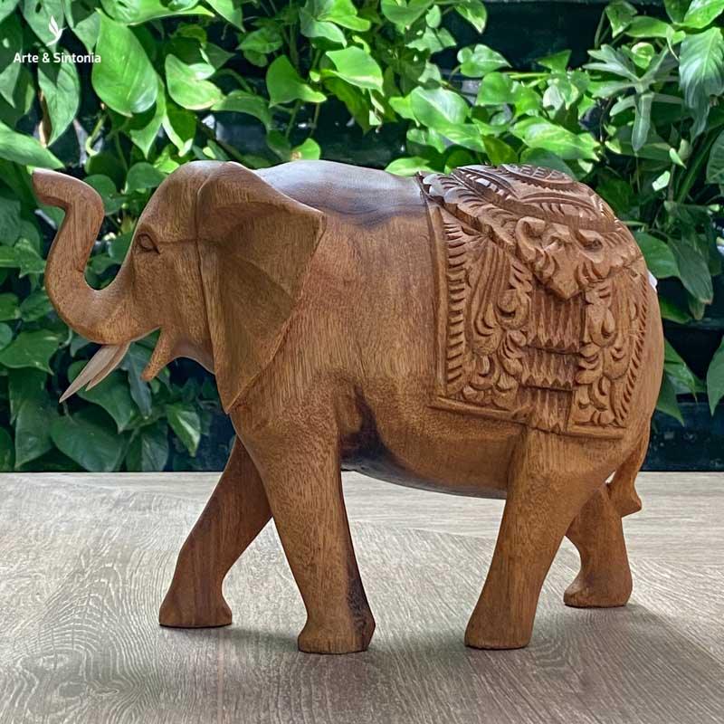 escultura elefante entalhado madeira decoracao balinesa indonesia artesintonia madeira suar wood carving 2