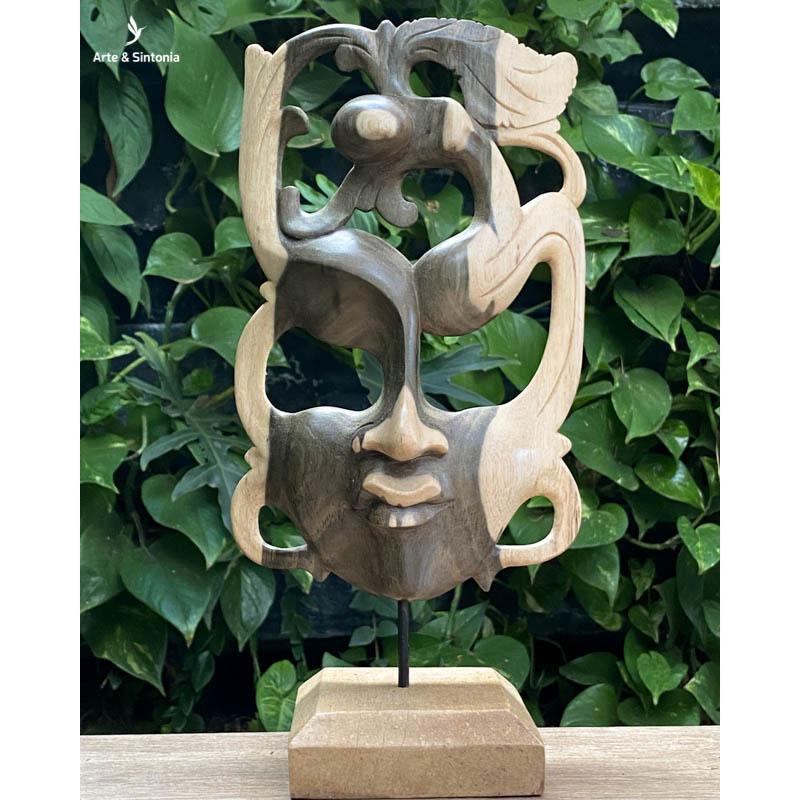 mascara balinesa abstrata hibiscus madeira decoraca balinesa artesintonia entalhada wood carving 1