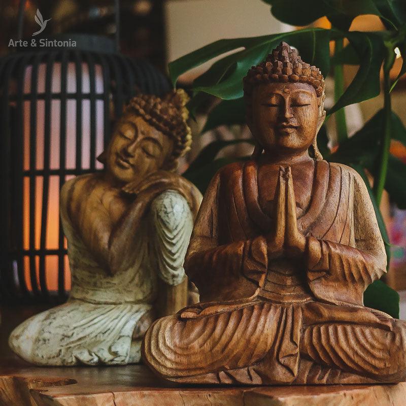 escultura entalhada madeira buda divindade buddha artesanal bali indonesia home decor decoracao zen artesintonia
