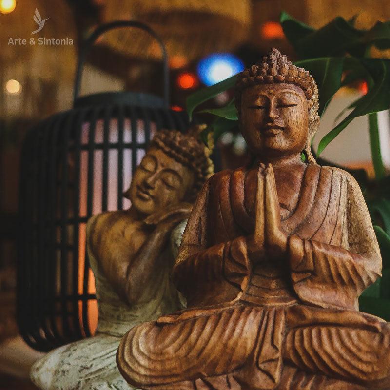 escultura entalhada madeira buda divindade buddha artesanal bali indonesia home decor decoracao zen artesintonia