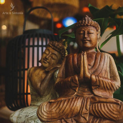 escultura entalhada madeira buda divindade buddha artesanal bali indonesia home decor decoracao zen artesintonia