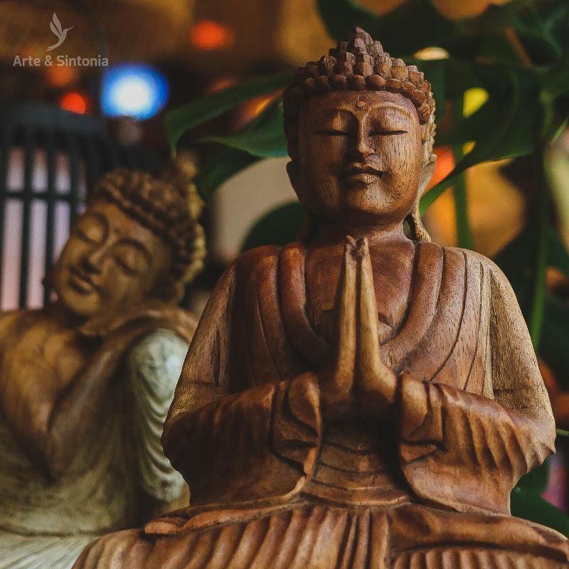 escultura entalhada madeira buda divindade buddha artesanal bali indonesia home decor decoracao zen artesintonia