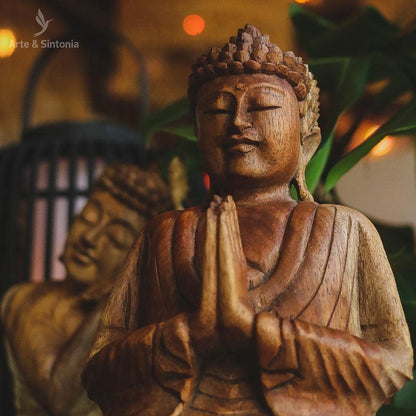 escultura entalhada madeira buda divindade buddha artesanal bali indonesia home decor decoracao zen artesintonia