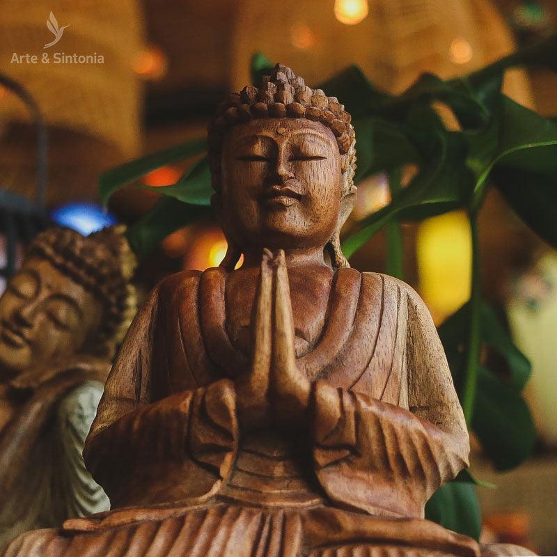escultura entalhada madeira buda divindade buddha artesanal bali indonesia home decor decoracao zen artesintonia