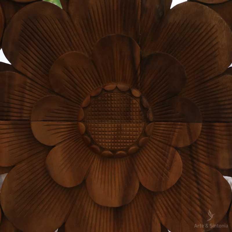 painel marrom madeira suar wood mandala floral natural boho mandala decorativa decoracao balinesa bali indonesia arte decorativa decor home casa artesao artesanato feito a mao handmade