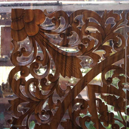 painel marrom madeira suar wood mandala floral natural boho mandala decorativa decoracao balinesa bali indonesia arte decorativa decor home casa artesao artesanato feito a mao handmade