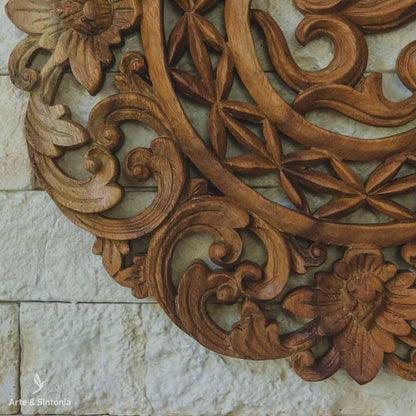 mandala om ohm decorativa decoracao objetos artesanais madeira suar artesanatos balineses decoracoes rusticas entalhadas artesintonia 40cm 4