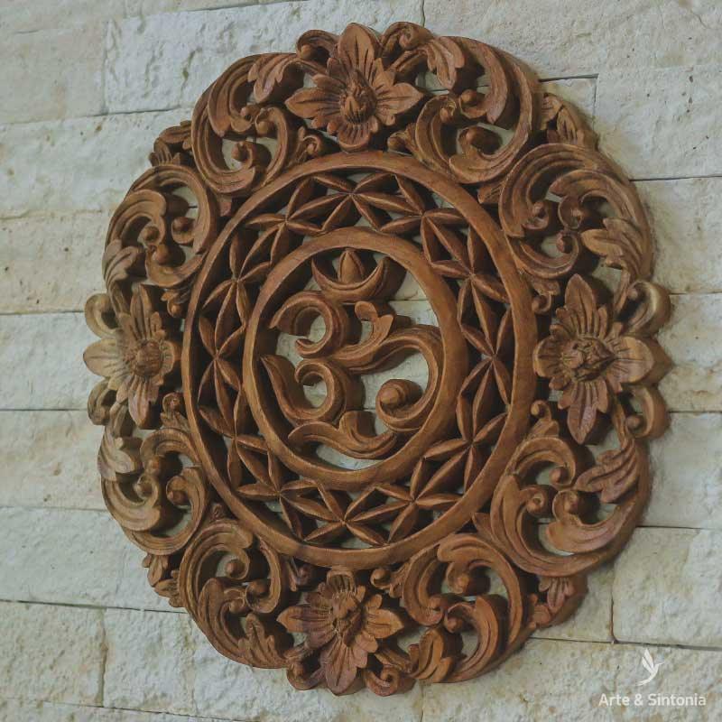 mandala om ohm decorativa decoracao objetos artesanais madeira suar artesanatos balineses decoracoes rusticas entalhadas artesintonia 40cm 1