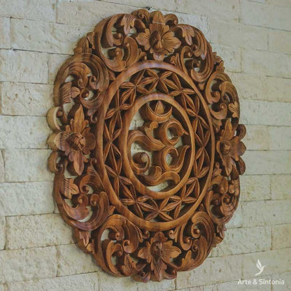 mandala om ohm decorativa decoracao objetos artesanais madeira suar artesanatos balineses decoracoes rusticas entalhadas artesintonia 60cm 3