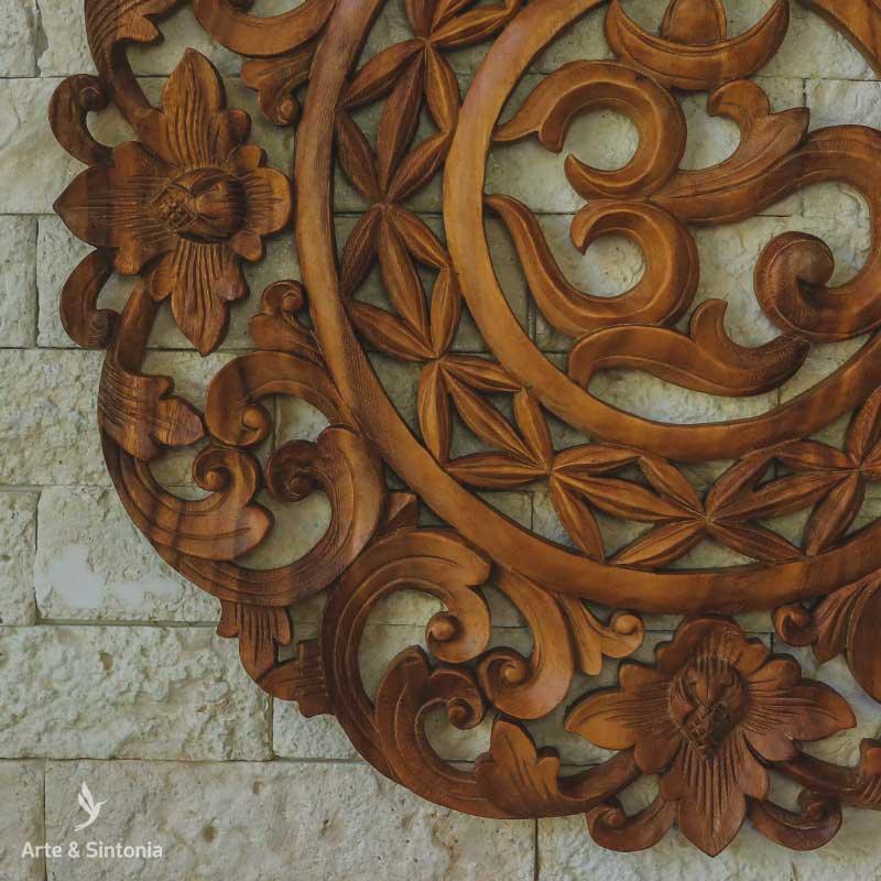 mandala om ohm decorativa decoracao objetos artesanais madeira suar artesanatos balineses decoracoes rusticas entalhadas artesintonia 60cm 2