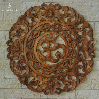 mandala om ohm decorativa decoracao objetos artesanais madeira suar artesanatos balineses decoracoes rusticas entalhadas artesintonia 60cm 6
