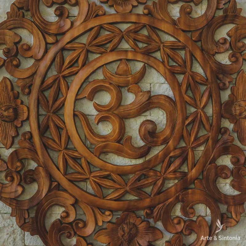 mandala om ohm decorativa decoracao objetos artesanais madeira suar artesanatos balineses decoracoes rusticas entalhadas artesintonia 60cm 1