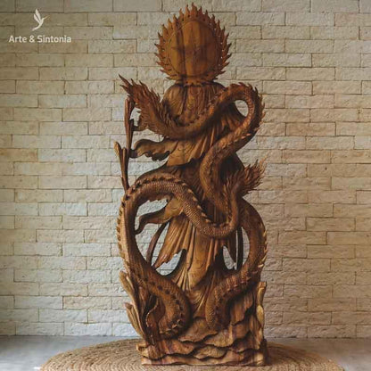 escultura estatua em madeira suar rain tree objetos decorativos decoracao indonesia balinesa kuan yin budista divindade carved carving entalhada madeira wood sculpture home decoration amazing deusa compaixao 9