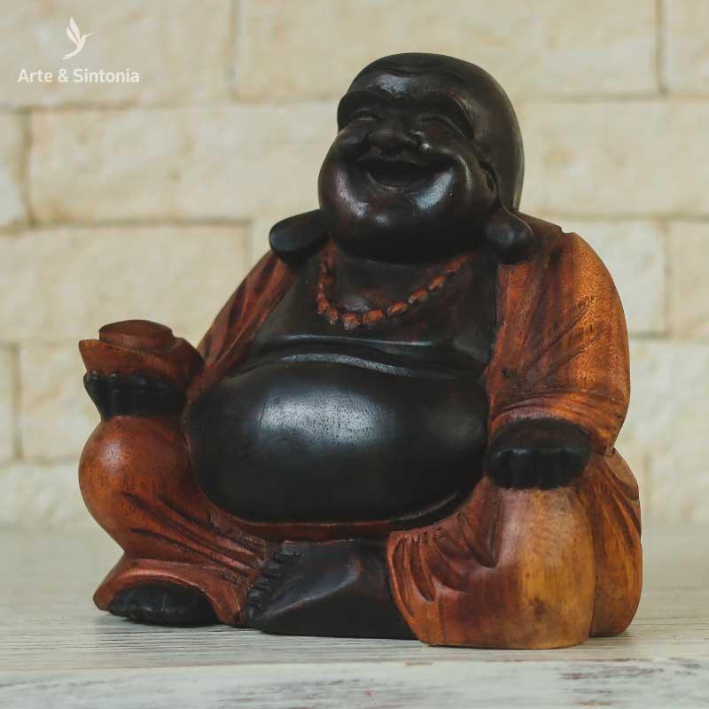 escultura buddha buda happy feliz gordo madeira divindades hindu hinduismo artesanal artesanato bali indonesia artesintonia 1