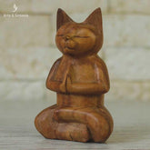 escultura madeira urso meditando animais decorativos abstrata home decor decoracao balinesa bali indonesia artesintonia gato namaste wood cat carved 2