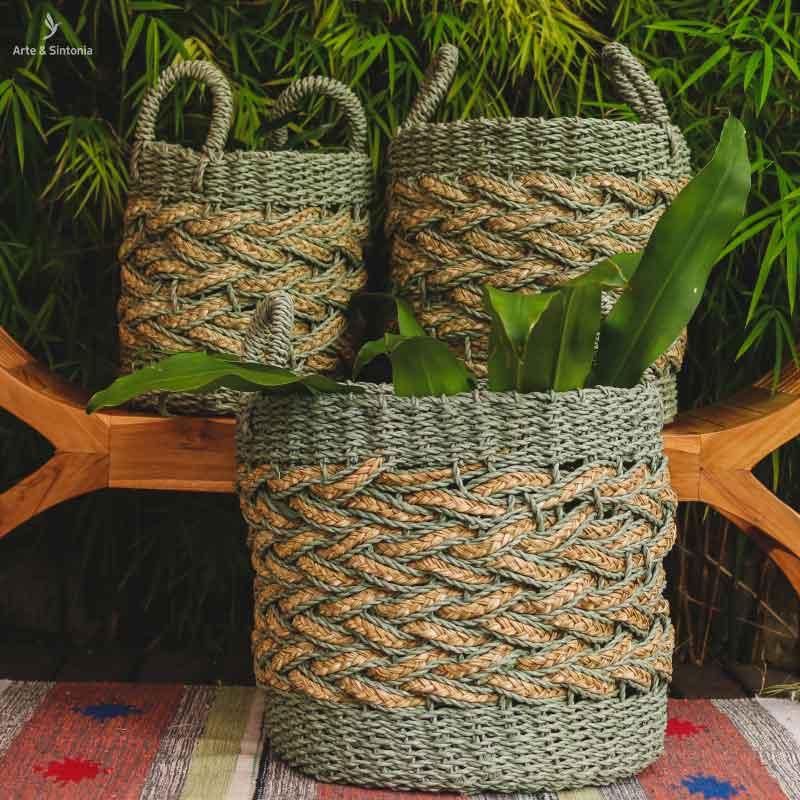 Cesta de Fibra Natural Trançada - Arte &amp; Sintonia Bali, bali22, boho, Cestaria, Decor Home, fibras, Outros Home