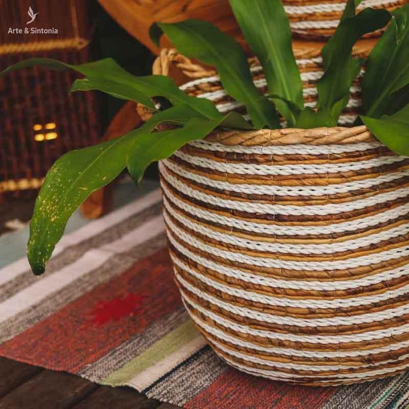 Cesto Fibra Natural Listrada - Arte &amp; Sintonia Bali, bali 22, bali23, boho, Cestaria, fibras, lancamentos, Outros Home