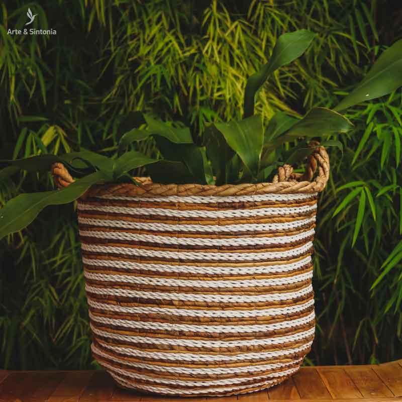 Cesto Fibra Natural Listrada - Arte &amp; Sintonia Bali, bali 22, bali23, boho, Cestaria, fibras, lancamentos, Outros Home