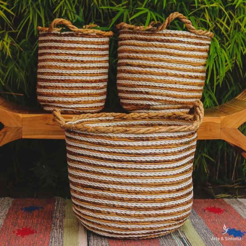 Cesto Fibra Natural Listrada - Arte &amp; Sintonia Bali, bali 22, bali23, boho, Cestaria, fibras, lancamentos, Outros Home