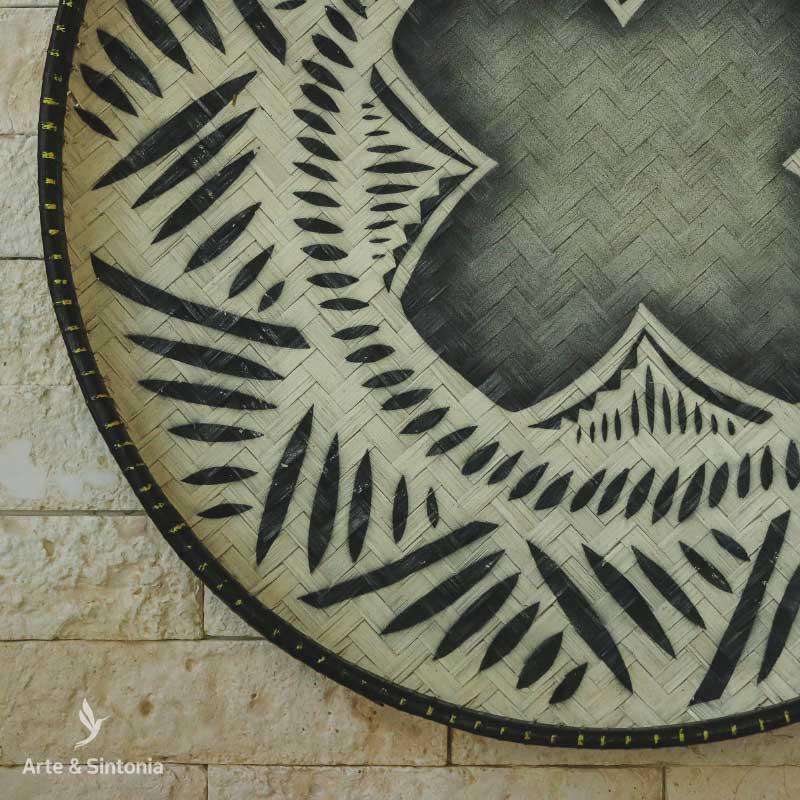 balaio redono etnico medio preto branco home decor decoracao o etnica parede artesanal bali indonesia artesintonia palha cestaria indigena