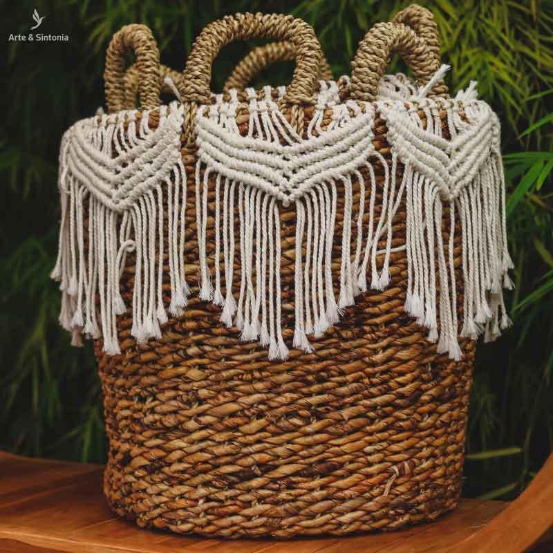 Cesta de Fibra Natural Macramê - Arte &amp; Sintonia bali23, boho, Cestaria, fibras, lancamentos, macrame, Outros Home, PromoFibras, variacao