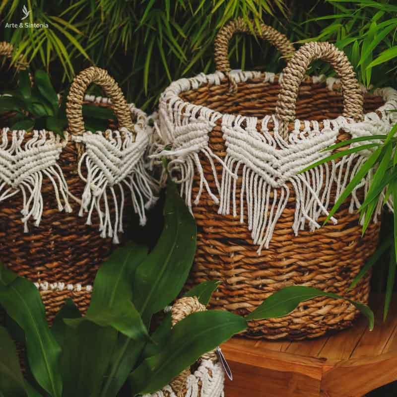 Cesta de Fibra Natural Macramê - Arte &amp; Sintonia bali23, boho, Cestaria, fibras, lancamentos, macrame, Outros Home, PromoFibras, variacao