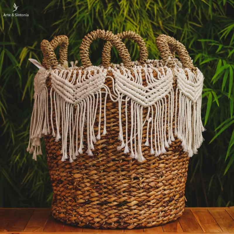 Cesta de Fibra Natural Macramê - Arte &amp; Sintonia bali23, boho, Cestaria, fibras, lancamentos, macrame, Outros Home, PromoFibras, variacao