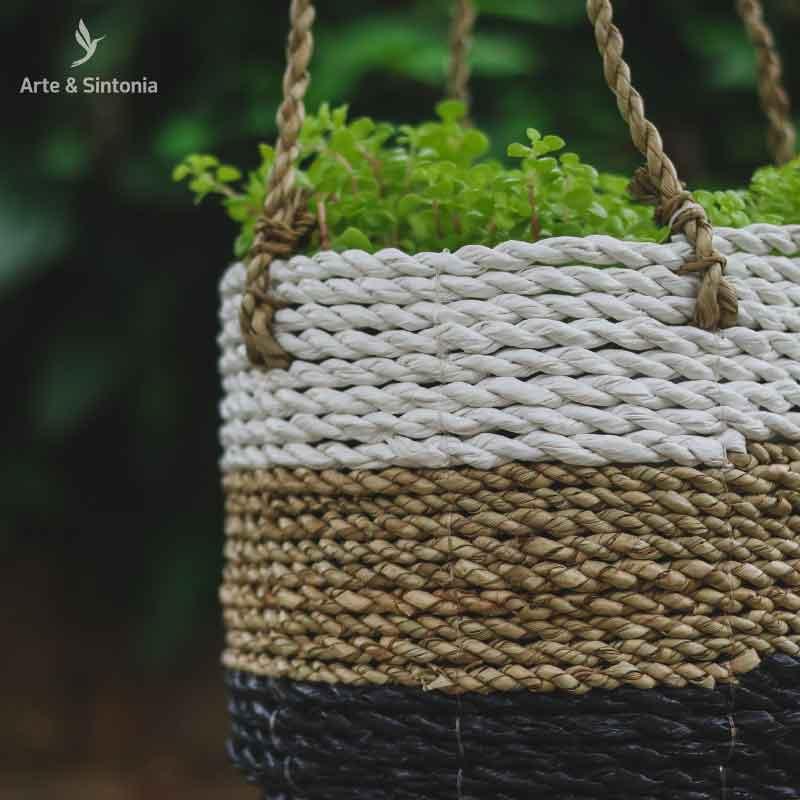 vaso cachepot de pendurar fibras naturais bali boho decoracao indonesia artesintonia objetos decorativos plants pot 3