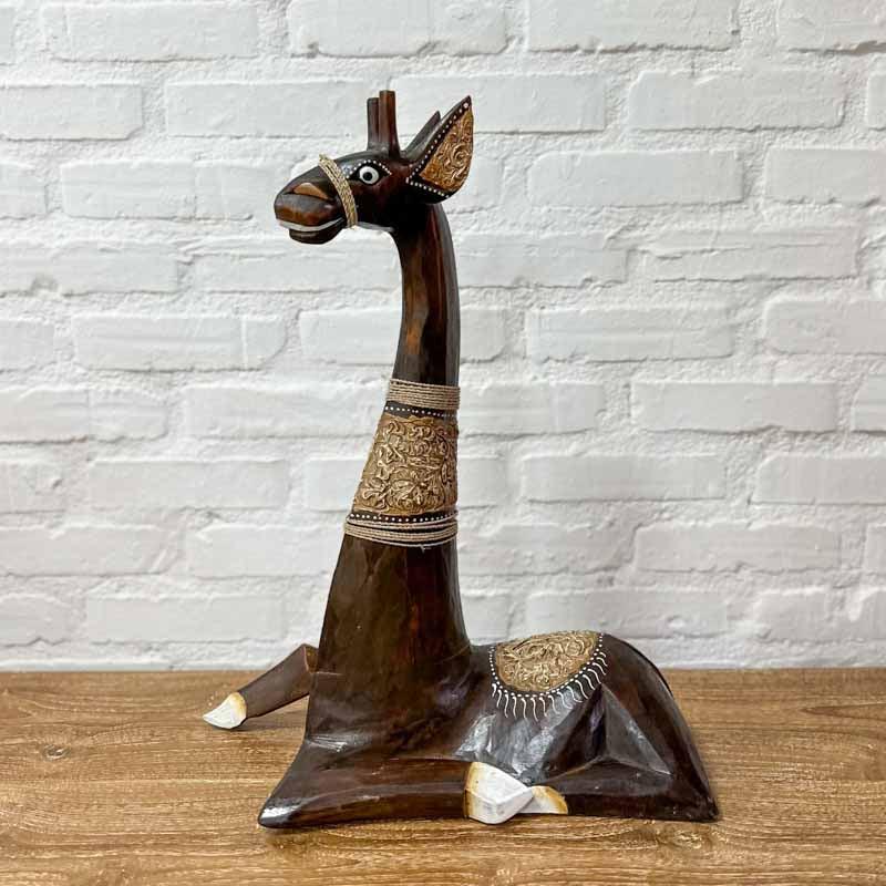 girafa entalhada madeira escultura estatua decorativa balinesa objetos artesanais wood carved balinese loja comprar animais