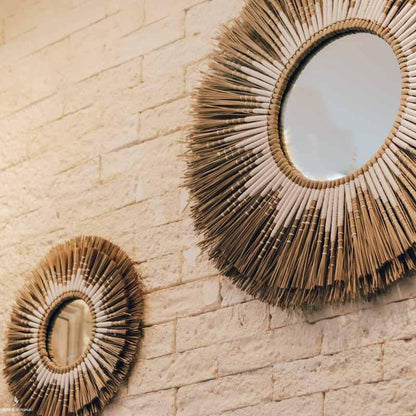 espelho redondo rustico decorativo fibras palha natural artesanal trancas tramas palha mirror artesintonia 7