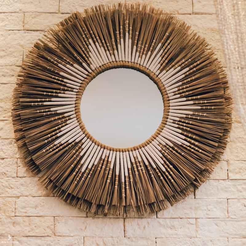 espelho redondo rustico decorativo fibras palha natural artesanal trancas tramas palha mirror artesintonia 1