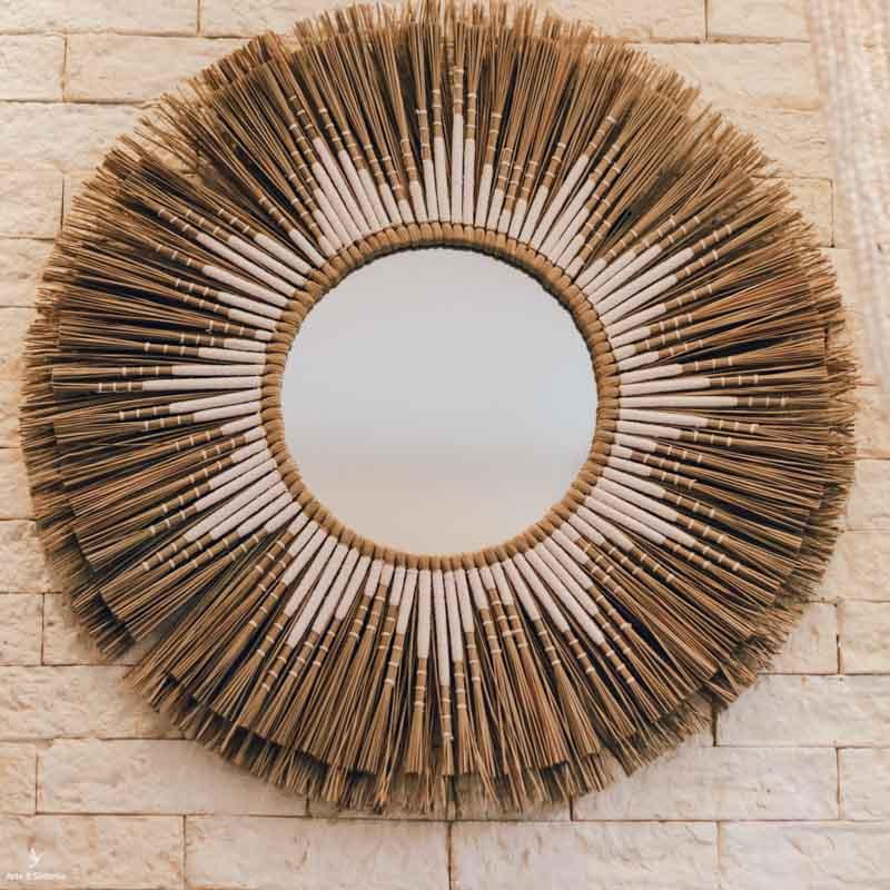 espelho redondo rustico decorativo fibras palha natural artesanal trancas tramas palha mirror artesintonia 6