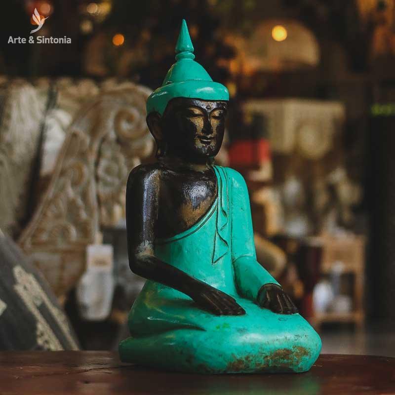 escultura buda buddha budismo azul turquesa decoracao decoração home casa lar zen divindade bali art balines balidecor artesanato arte artesão artesãos