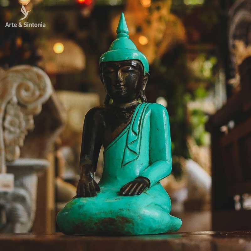 escultura buda buddha budismo azul turquesa decoracao decoração home casa lar zen divindade bali art balines balidecor artesanato arte artesão artesãos