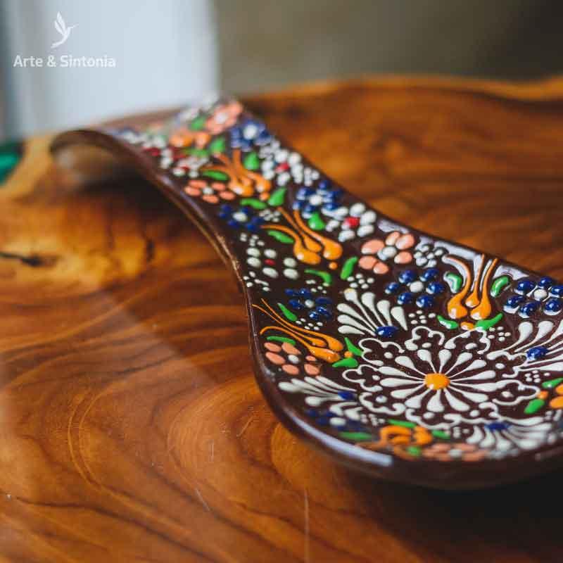 descanso de colher mesa posta decoracao casa cozinha jantar objetos decorativos turquia turcos artesintonia floral marrom 4