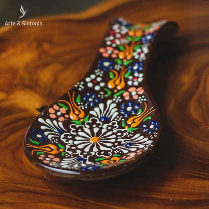 descanso de colher mesa posta decoracao casa cozinha jantar objetos decorativos turquia turcos artesintonia floral marrom 3