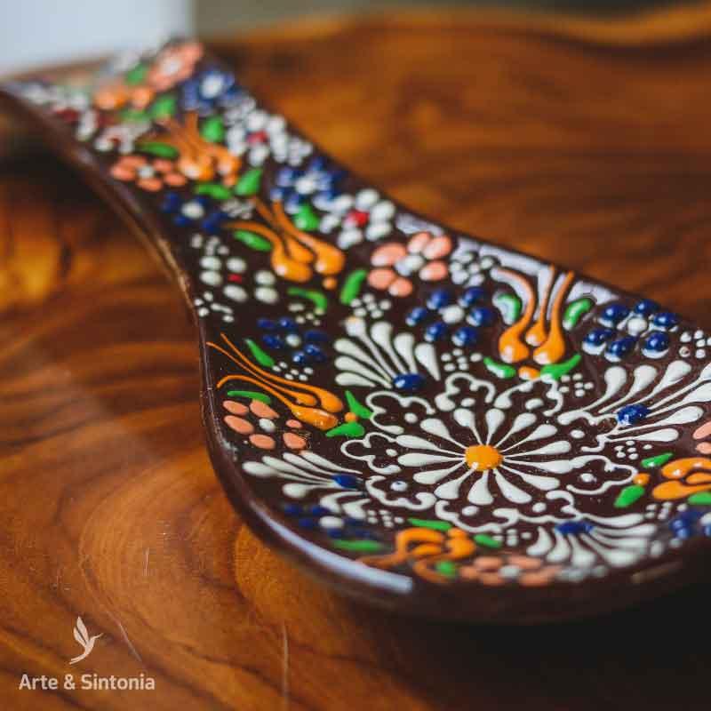 descanso de colher mesa posta decoracao casa cozinha jantar objetos decorativos turquia turcos artesintonia floral marrom 1